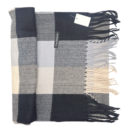 Esarfa in carouri Cashmere TERRY - Fular negru/ crem, 36x180 cm [1]