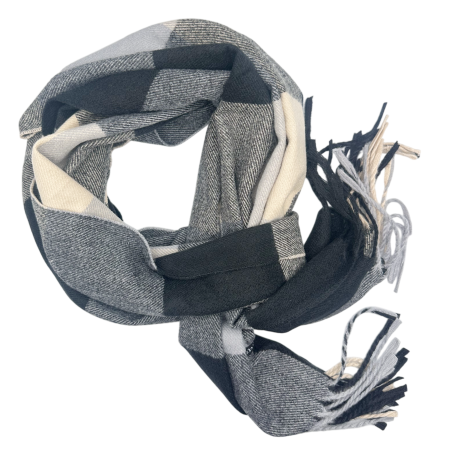 MODA & ACCESORII - Esarfa in carouri Cashmere TERRY - Fular negru/ crem, 36x180 cm