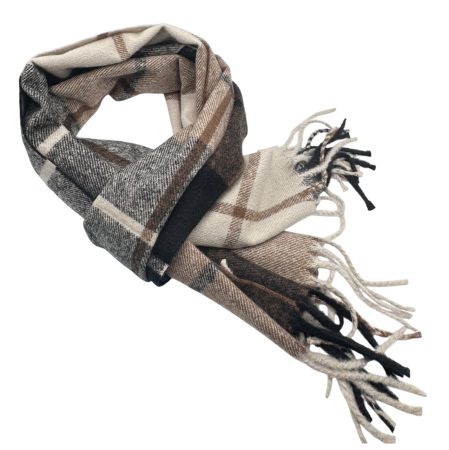 MODA & ACCESORII - Esarfa in carouri MELBURY - Fular bej cu franjuri, 34x170 cm