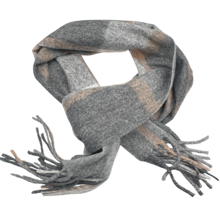 MODA & ACCESORII - Esarfa in carouri NORTON - Fular gri cu franjuri, 34x170 cm