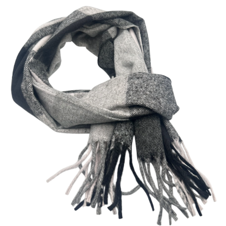 MODA & ACCESORII - Esarfa in carouri WESTON - Fular alb-negru cu franjuri, 34x170 cm