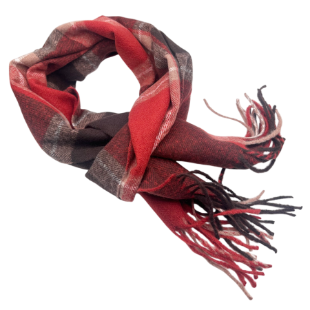 MODA & ACCESORII - Esarfa in carouri WESTON - Fular Rosu cu franjuri, 34x170 cm