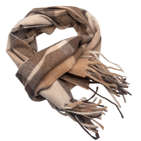 MODA & ACCESORII - Esarfa in carouri WESTON - Fular Maro cu franjuri, 34x170 cm