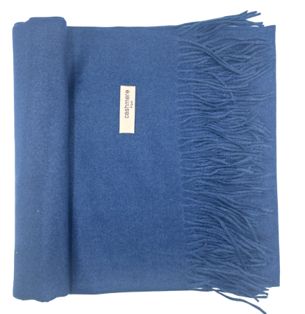 Esarfa cu franjuri Cashmere LUXE, Albastru inchis, 68x180cm [2]