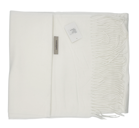Esarfa ingusta cu franjuri Cashmere ROYAL, Alb ivoire, 35x180cm [1]