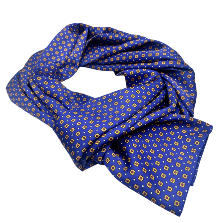 MODA & ACCESORII - Esarfa matase barbati ALBERTO bleumarin cu flori - Accesoriu elegant