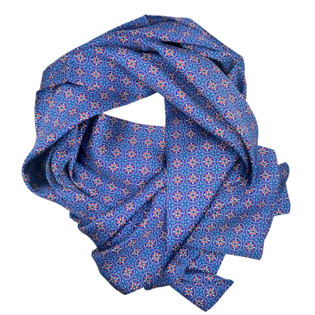 Esarfe Matase - Eșarfă mătase bărbați albastră – model vintage medalion rosu