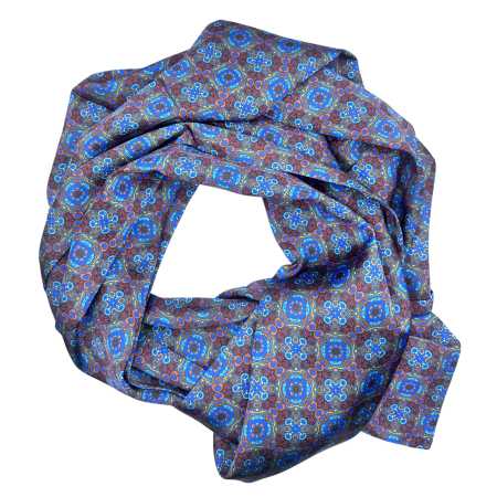 Esarfe Matase - Eșarfă mătase bărbați albastră – model vintage medalion