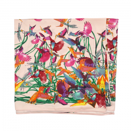 Esarfa matase BIRDS, Roz, 90x180cm [3]