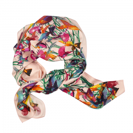 Esarfa matase BIRDS, Roz, 90x180cm [1]