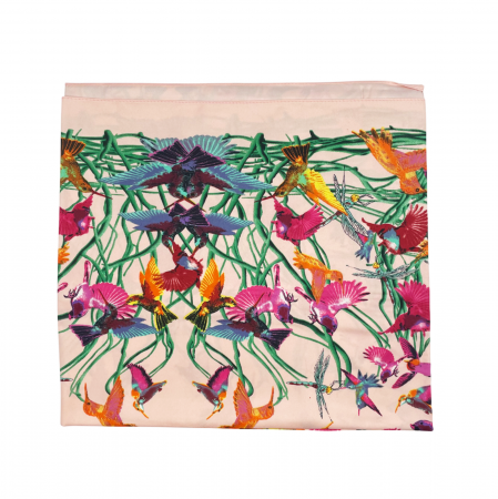 Esarfa matase BIRDS, Roz, 90x180cm [2]