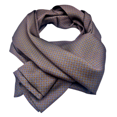 ACCESORII BARBATI - Esarfa matase DANTE maro inchis cu model geometric