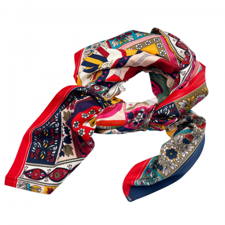 Esarfe Matase & Voal & Satin - Esarfa matase FLORES, Rosu, 87x180cm