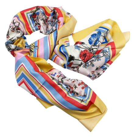 FASHION - Esarfa matase FLORES Galben cu motive geometrice si florale