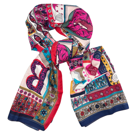 Esarfa matase FLORES Rosu cu motive geometrice si florale [1]