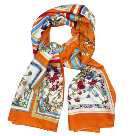 FASHION - Esarfa matase FLORES, Portocaliu