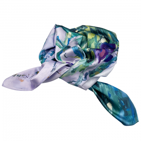 Esarfe Matase & Voal & Satin - Esarfa matase IRISES, Mov, 70x70cm