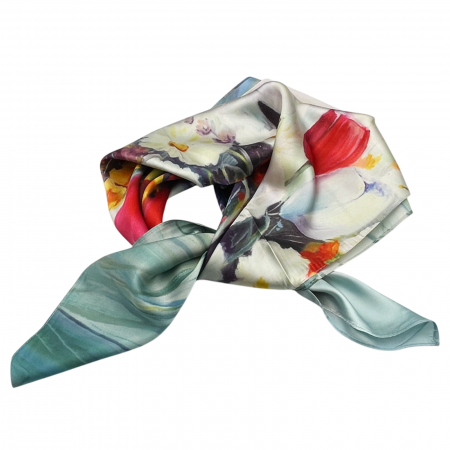 Esarfe Matase & Voal & Satin - Esarfa matase TULIPE, Bleu, 70x70cm