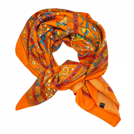 Esarfe Matase & Voal & Satin - Esarfa matase HERMES, Portocaliu, 87x180cm
