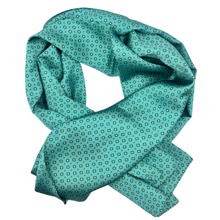 Esarfe Matase - Esarfa matase barbati ALBERT cu model floral, Verde turcoaz