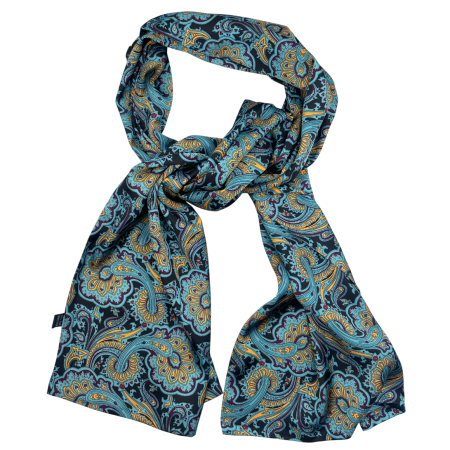 Esarfa matase - pentru barbati - ENZO, Turcoaz/ Bordo, 30x160cm [2]