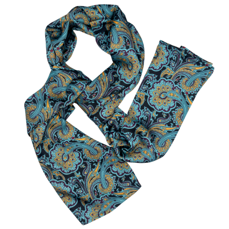 Esarfe Matase & Cravate Ascot - Esarfa matase - pentru barbati - ENZO, Turcoaz/ Bordo, 30x160cm