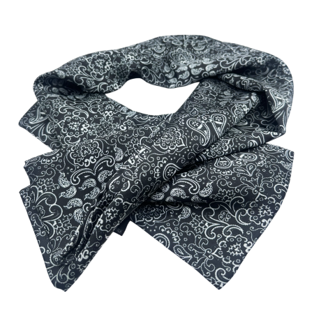 Esarfe Matase - Eșarfă din mătase pentru bărbați cu model paisley alb-negru