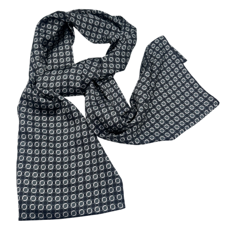 Esarfe Matase & Cravate Ascot - Eșarfă din mătase pentru bărbați neagra cu model geometric – accesoriu elegant