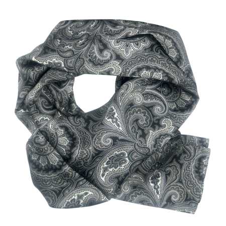 FASHION - Esarfa matase - pentru barbati - TOTO, Negru/ Alb, 30x160cm