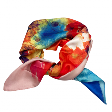 Esarfe Matase & Voal & Satin - Esarfa matase POPPY, Roz, 70x70cm