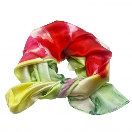 Esarfe Matase & Voal & Satin - Esarfa matase POPPY, Verde, 70x70cm