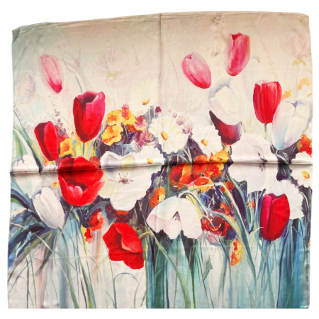 Esarfa matase TULIPE, Bleu, 70x70cm [2]