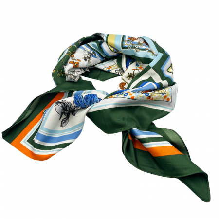 Esarfe Matase & Voal & Satin - Esarfa matase FLORES, Verde, 87x180cm