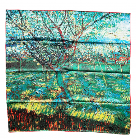 Esarfe Matase & Voal & Satin - Esarfa matase WALNUT TREE IN SPRING, 85x85cm
