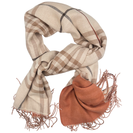 Saluri & Fulare - Esarfa reversibila in carouri CAMBRIDGE - Teracotao/ Bej - 70x190 cm