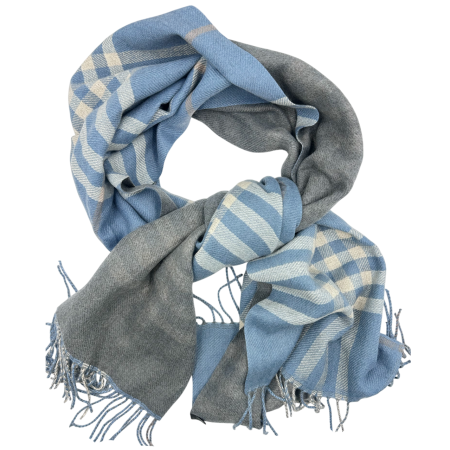 Saluri & Fulare - Esarfa reversibila in carouri CAMBRIDGE - Bleu / Gri - 70x190 cm