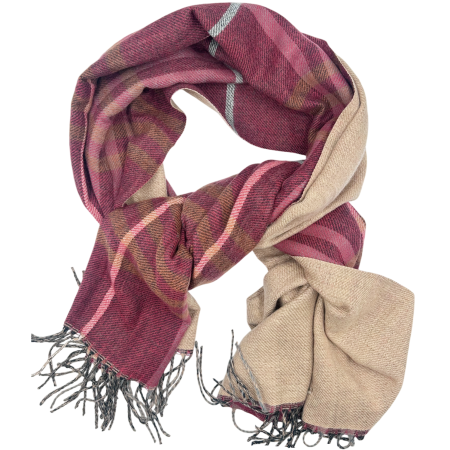 Saluri & Fulare - Esarfa reversibila in carouri CAMBRIDGE - Bordo/ Bej - 70x190 cm