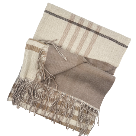 Esarfa reversibila in carouri CAMBRIDGE - Crem/ Maro taupe - 70x190 cm [1]
