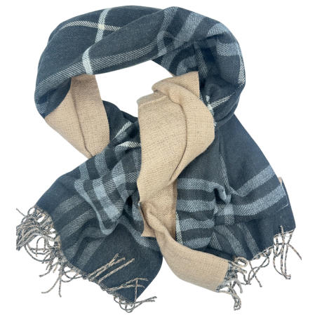 Saluri & Fulare - Esarfa reversibila in carouri CAMBRIDGE - Gri Bej - 70x190 cm