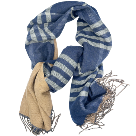Saluri & Fulare - Esarfa reversibila in carouri CAMBRIDGE - Bleumarin maro - 70x190 cm