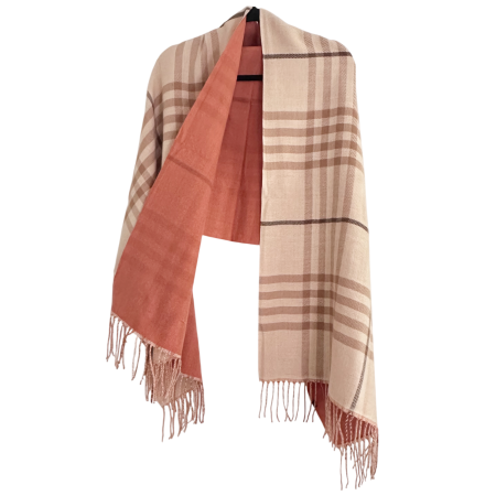 Esarfa reversibila in carouri CAMBRIDGE - Taupe Bej - 70x190 cm [3]