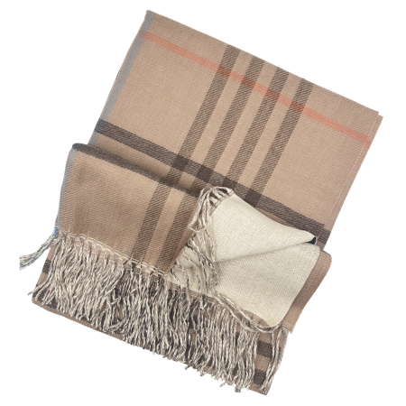 Esarfa reversibila in carouri CAMBRIDGE - Taupe crem - 70x190 cm [1]
