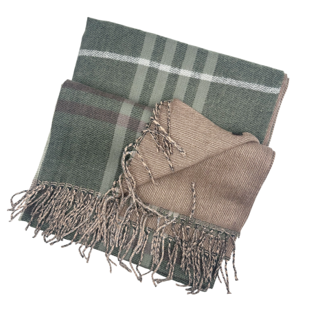 Esarfa reversibila in carouri CAMBRIDGE - Taupe verde - 70x190 cm [1]