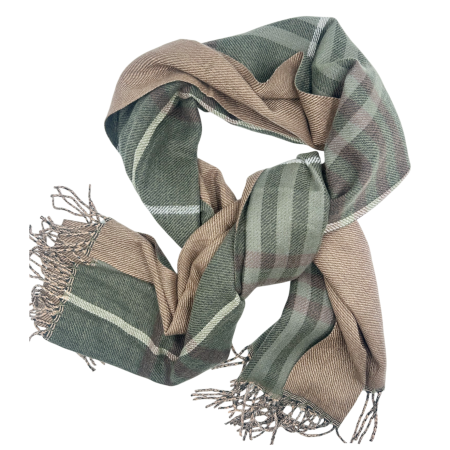 Saluri & Fulare - Esarfa reversibila in carouri CAMBRIDGE - Taupe verde - 70x190 cm