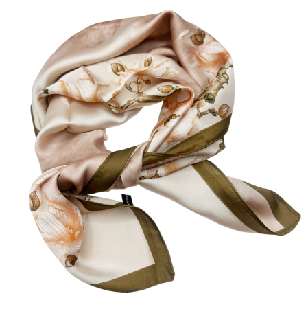 FASHION - Esarfa satin BLOSSOM, Bej, 70x70cm