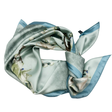Esarfe Matase & Voal & Satin - Esarfa satin BLOSSOM, Bleu, 70x70cm