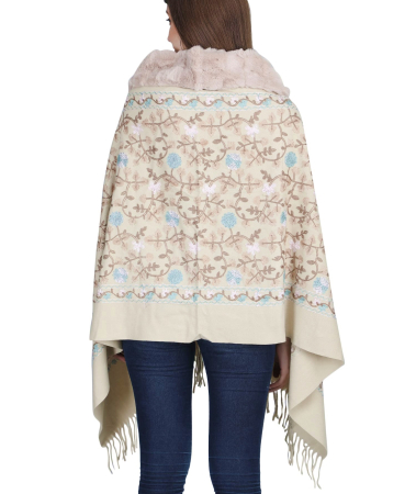 Esarfa tip Poncho crem cu blanita artificiala si broderie Cashmere DAPHNE [2]