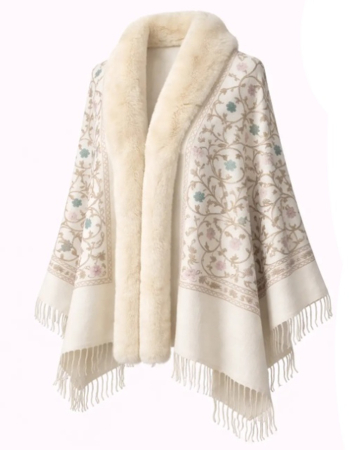 Esarfa tip Poncho crem cu blanita artificiala si broderie Cashmere DAPHNE [1]