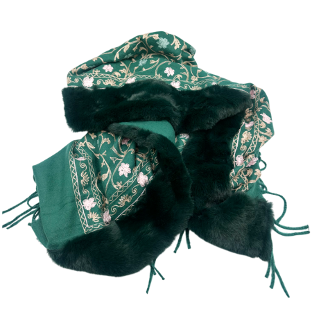 FASHION - Esarfa tip Poncho cu blanita si franjuri Cashmere DAPHNE, Verde