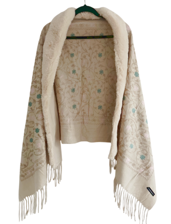 FASHION - Esarfa tip Poncho cu blanita si franjuri Cashmere DAPHNE, Crem